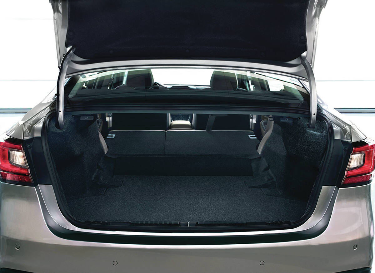 The spacious trunk is about the same size as before and the Legacy is long enough to file boards and skis through the passthrough. PHOTO: SUBARU