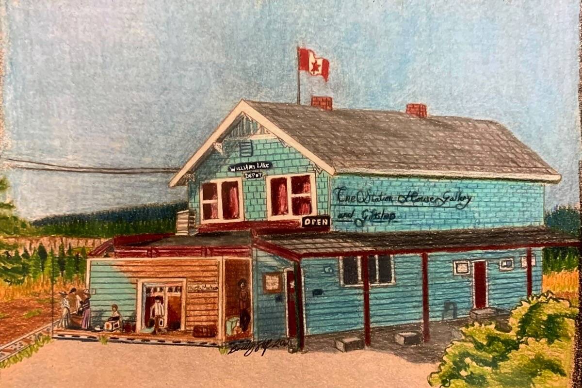 A mock-up of the proposed mural, combining sepia tones from historic photos with the current colours of the Station House Gallery. Photo Submitted.