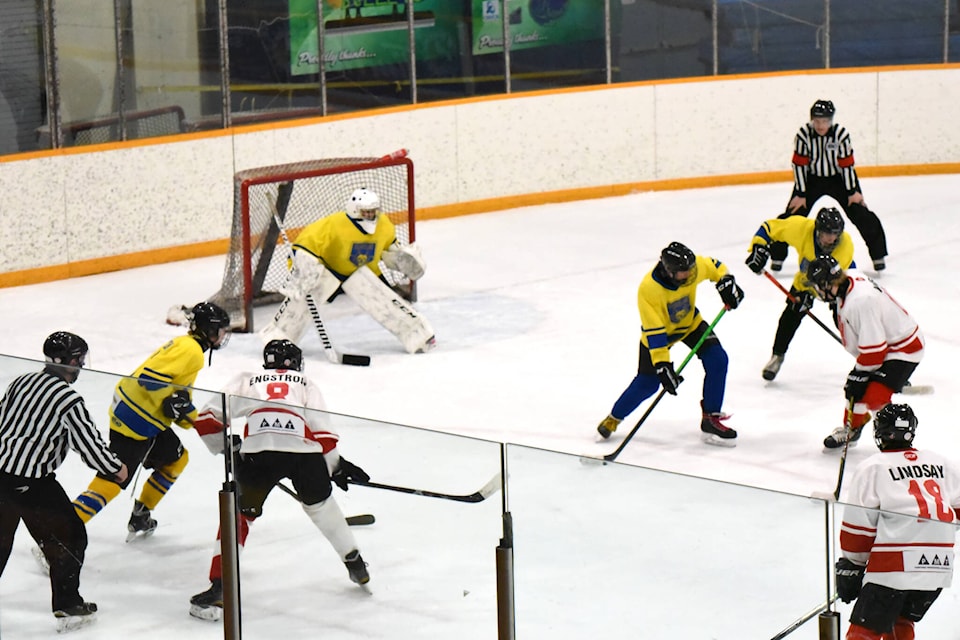 The U18 gold medal game got underway Sunday afternoon, March 6 at Cariboo Memorial Recreation Complex. (Angie Mindus photo - Williams Lake Tribune)