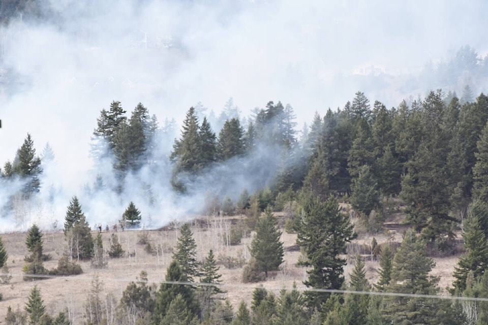 A prescribed burn is underway in Williams Lake Wednesday, April 6 northeast of the Westridge subdivision. (Angie Mindus photo - Williams Lake Tribune)