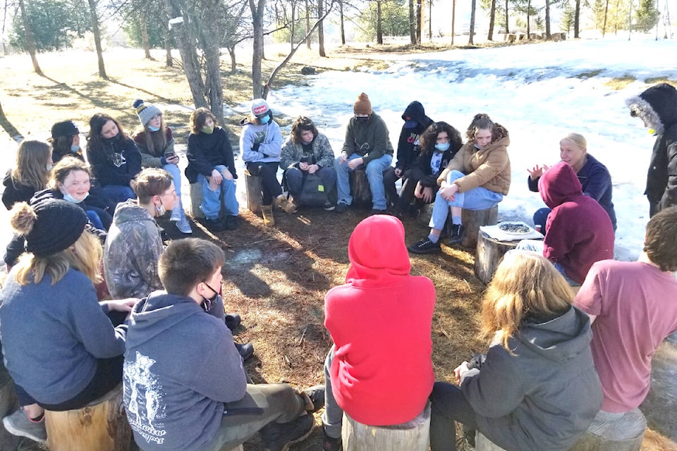 Kim Zalay gives a lesson at Scout Island to Mr. Tynes’ class. (Photo submitted)