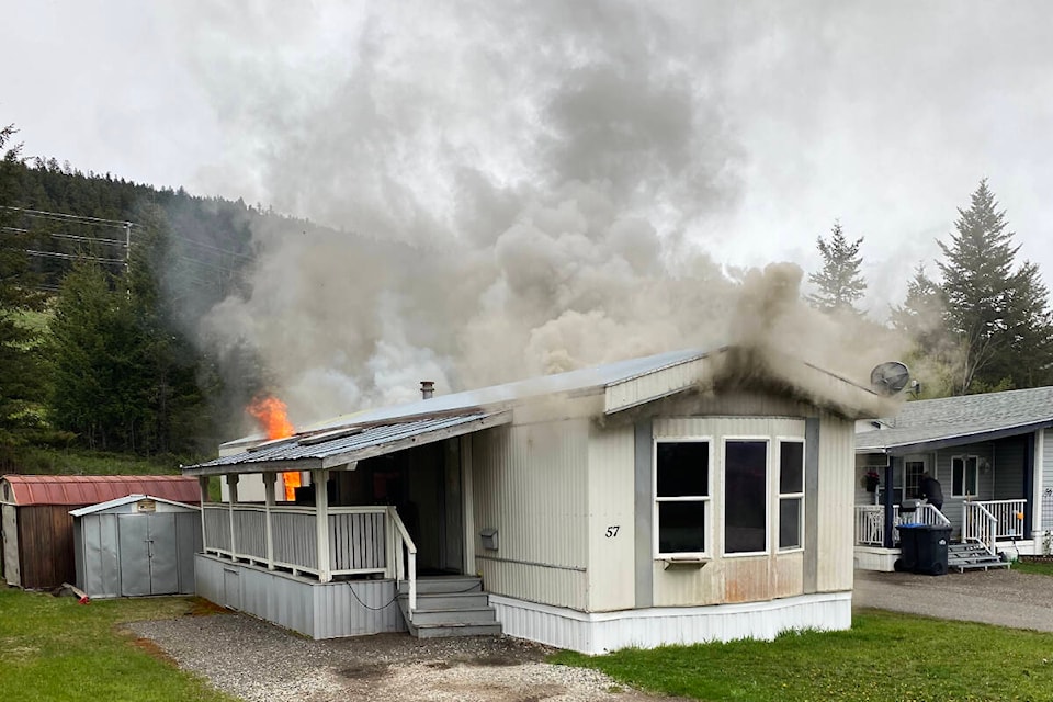 A fire destroyed a home at Fran Lee Trailer Court in Williams Lake Tuesday morning (May 17). (Photo submitted)