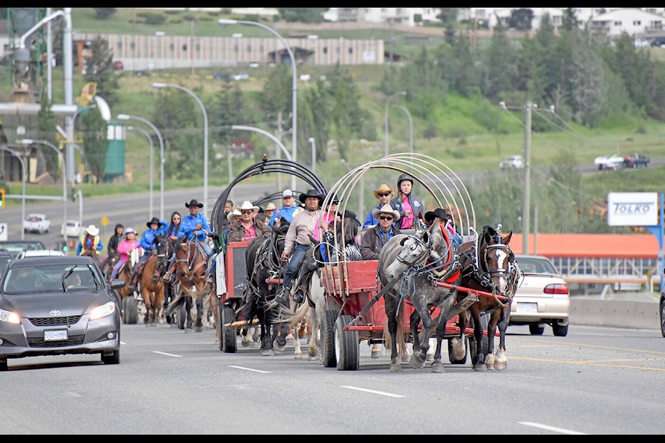 The Xeni Gwet’in Youth Wagon Trip is headed to Williams Lake for the 94th annual Williams Lake Stampede. The group were seen here in 2019 on Highway 20 coming into town in time for the rodeo. (Angie Mindus file photo - Williams Lake Tribune)