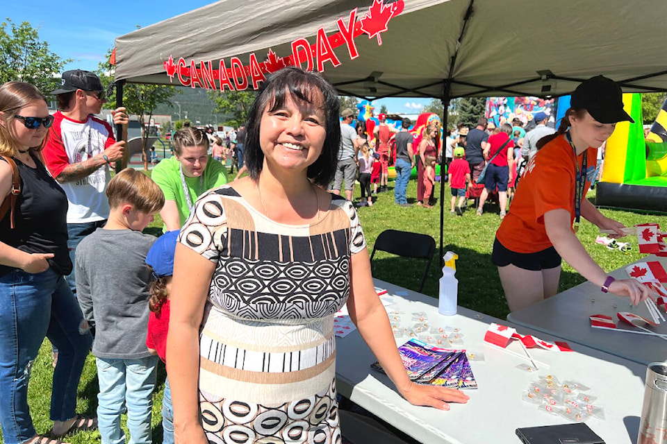 JoAnne Moise of the Williams Lake First Nation gave an inspiring speech to open Canada Day celebrations in Williams Lake. (Angie Mindus photo - Williams Lake Tribune)