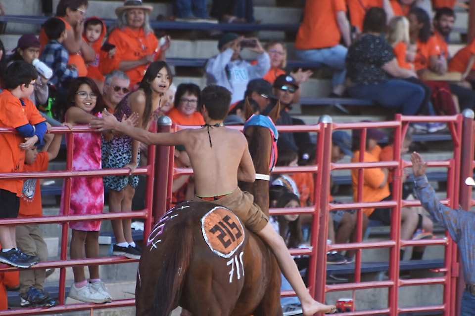 The National Day for Truth and Reconciliation events included Indian Bareback Relay Races at the Williams Lake Stampede Grounds Friday, Sept. 30. (Angie Mindus photo - Efteen)