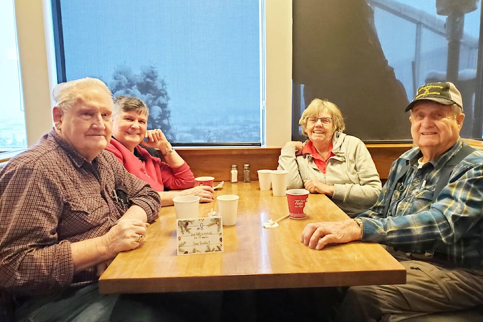 Ray Jorde, left, Tina Jorde, Marg Gendron and Claude Gendron were among the people attending the CDC Christmas Wish Breakfast at Boston Pizza on Wednesday, Dec. 14. (Monica Lamb-Yorski photo - Williams Lake Tribune)