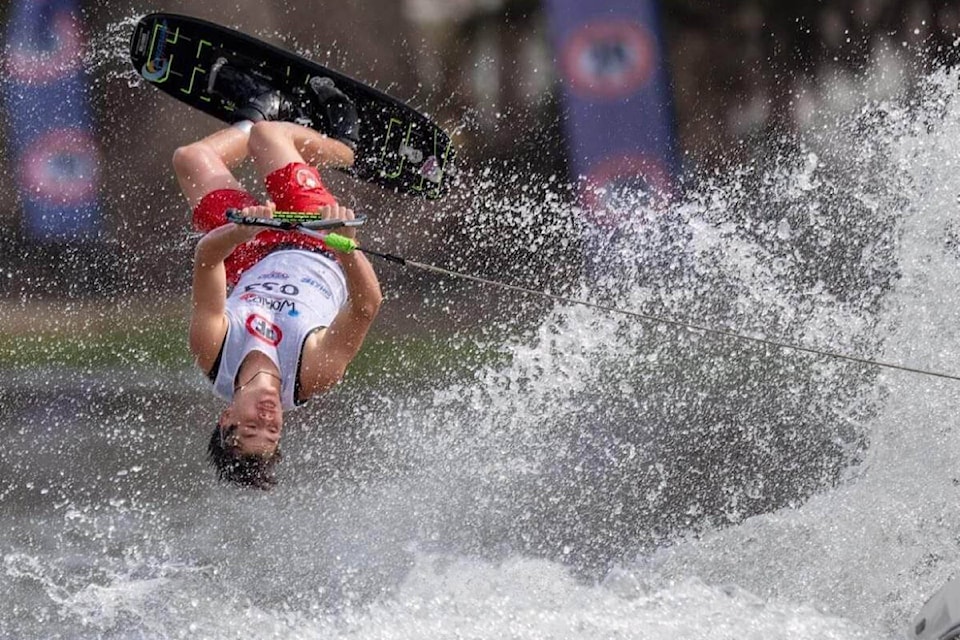 Lucas Pinette of Williams Lake competes in the trick semi-finals at the 2022 IWWF U17 World Waterski Championships in Santiago, Chile Jan. 6, 2023. (Jonathan Hayward photo)