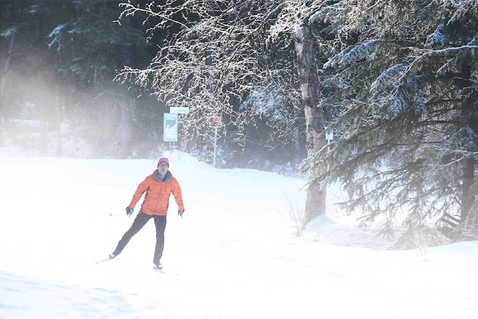 CANSI Instructor Guy Ridler was warming up on the Bull Mountain trails before teaching a skate skiing lesson on Jan. 8, 2023. (Ruth Lloyd photo - Efteen)