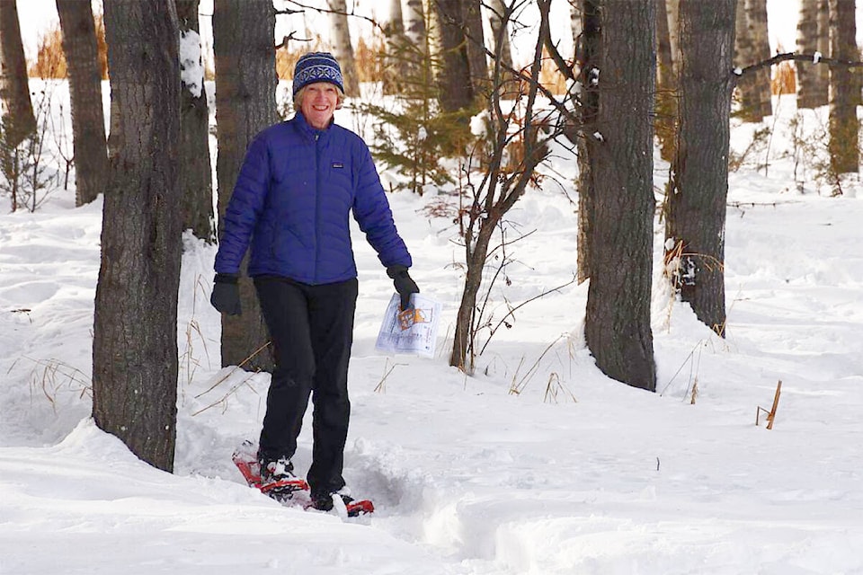 Sandra Campbell, president of the Cariboo Chilcotin Orienteering Club snowshoed for the club event on Fox Mountain. (Cariboo Chilcotin Orienteering Club photo)