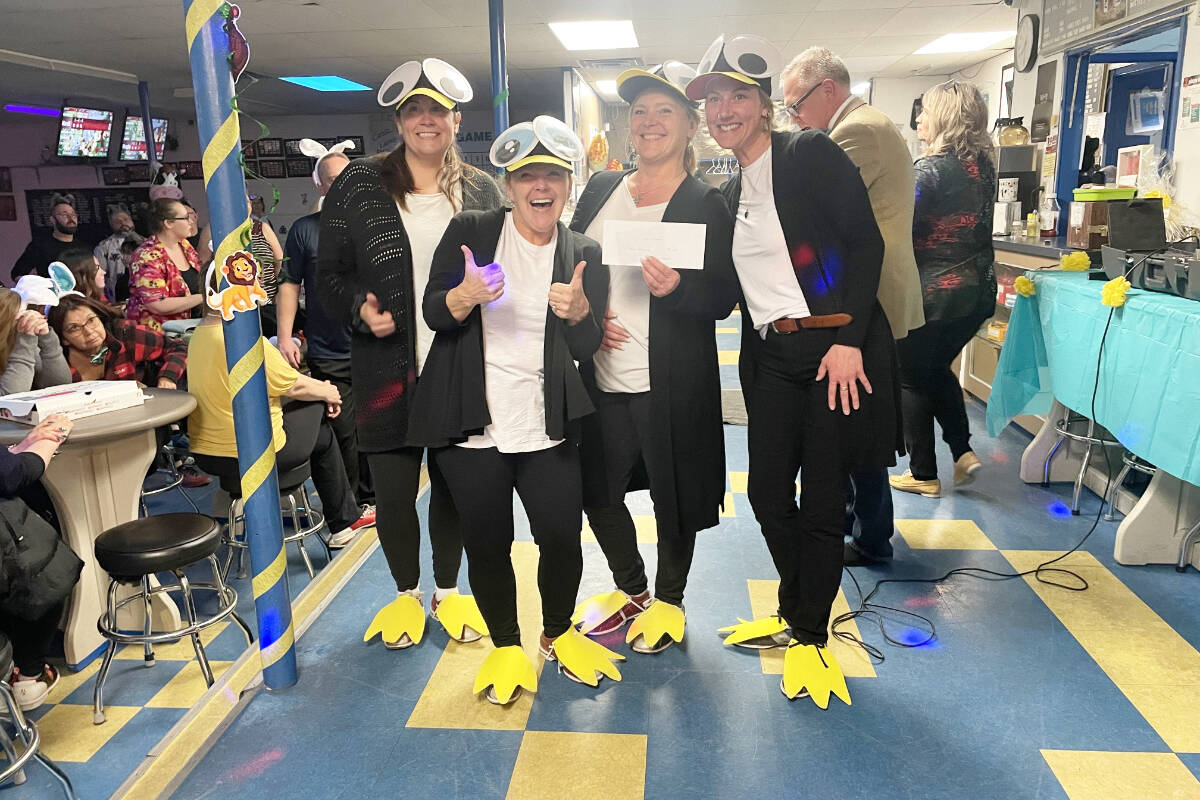 Strong Start won the best dressed prize for the Friday evening time slot at Bowling for Kids Sake in Williams Lake on March 31, 2023. (Ruth Lloyd photo - Efteen)Strong Start won the best dressed prize for the Friday evening time slot at Bowling for Kids Sake in Williams Lake on March 31, 2023. (Ruth Lloyd photo - Efteen)