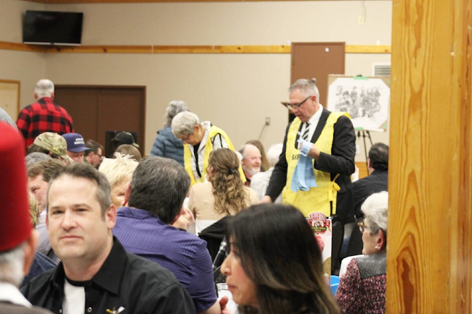 It was a sold-out crowd for the Big Country Shrine Club’s Prime Rib and King Crab Dinner Auction on Saturday. (Fiona Grisswell photo - 100 Mile Free Press)