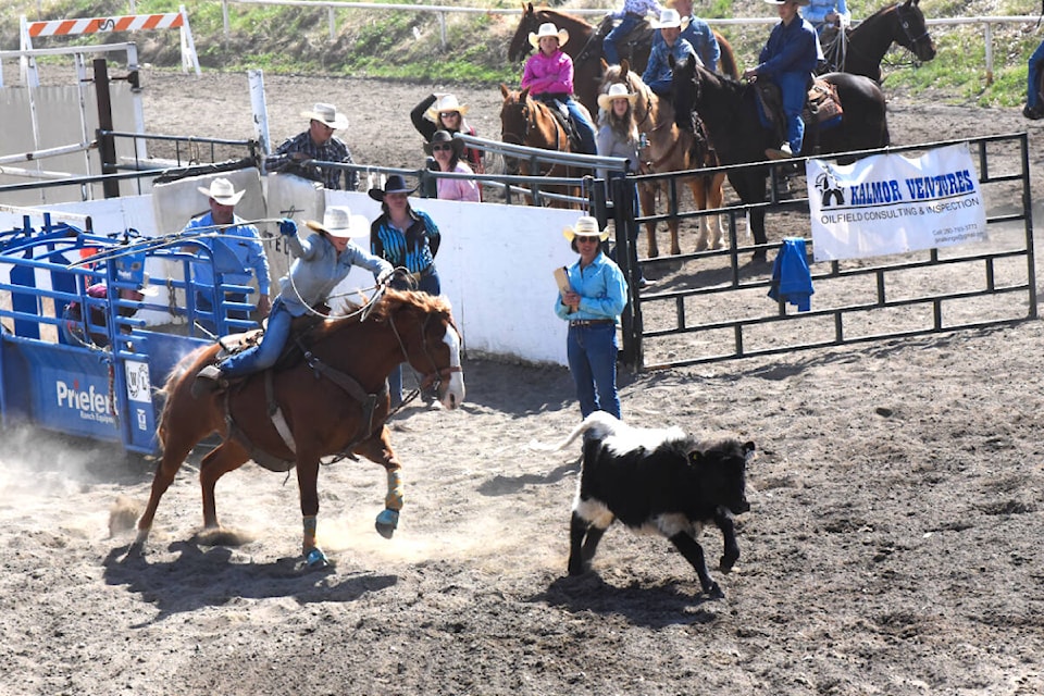 Renee Seelhof competes in breakaway roping Friday. (Angie Mindus photo - Williams Lake Tribune)