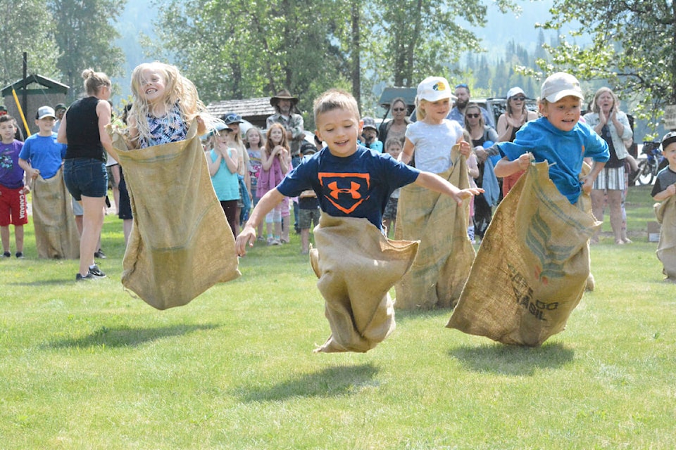 Children enjoyed old fashioned fun with a potato sack race at the Likely May Day celebration on Saturday, May 20, 2023. (Monica Lamb-Yorski photo - Efteen)