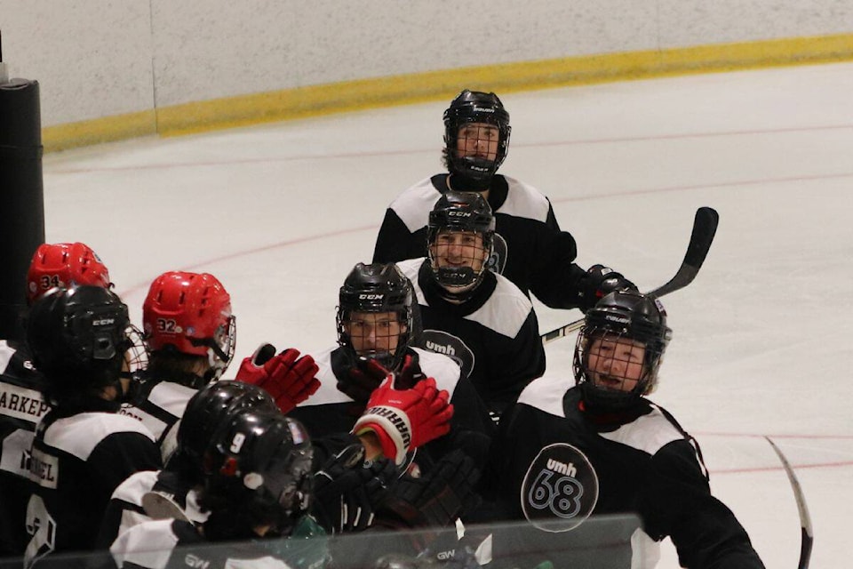 Sicamous’ Isaac Gossen fifth goal of the game against Team White helped seal the victory on Sunday at the inaugural UMH 68 Invitational Tournament, hosted at Kal Tire Place North on Sunday, June 18. (Bowen Assman Photo)
