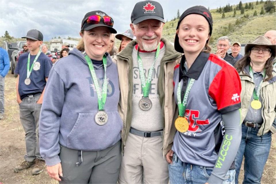 Cara Fraser, from left, Al Campsall and Lily Fraser were three of the Cariboo Archers who stood on the podium at the BC 3D Championships. (Cariboo Archers photo)
