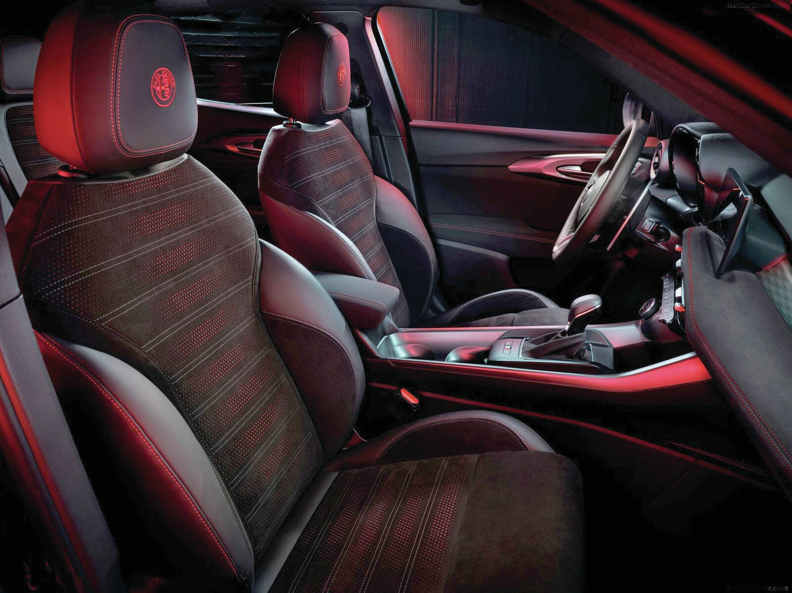 Top-end Veloce trim comes with perforated leather and microsuede seats with red stitching, adaptive (continuously variable) suspension, Brembo-brand brakes and 20-inch wheels. PHOTO: ALFA ROMEO