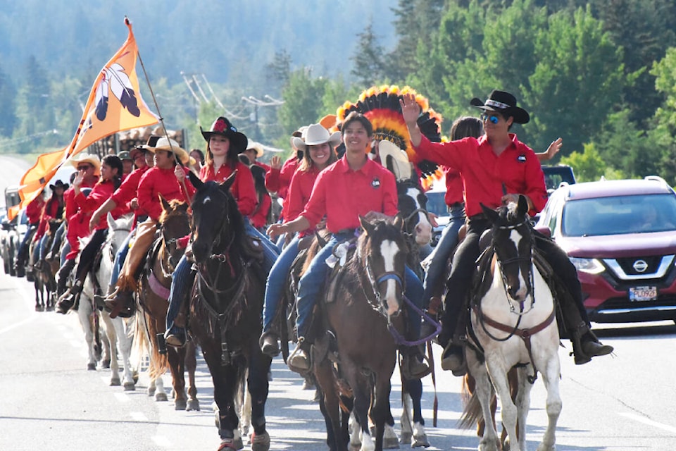 The Tsilhqot’in Horse and Bike group arrived on the outskirts of Williams Lake Wednesday afternoon, June 28. (Angie Mindus photo - Williams Lake Tribune)