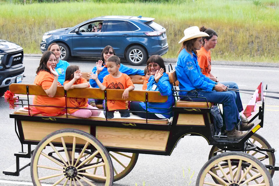 The 15th Annual Xeni Gwet’in Youth Wagon Trip arrives in Williams Lake Friday at 6 p.m., June 30, 2023. (Angie Mindus photo - Efteen)
