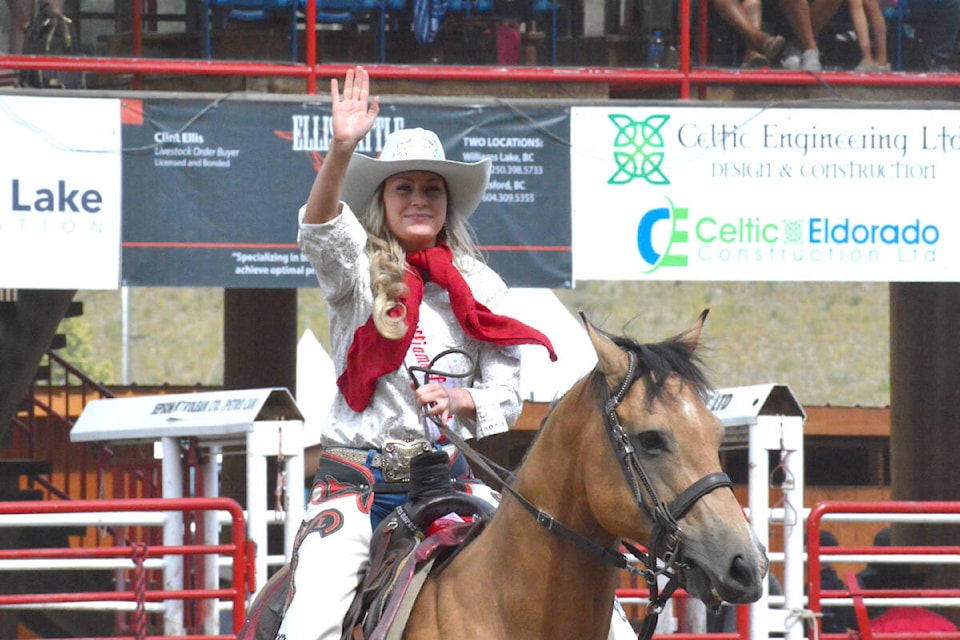 Karena Sokolan, outgoing Stampede Queen does her final ride at the Williams Lake Stampede on Saturday, July 1. (Monica Lamb-Yorski photo - Efteen)
