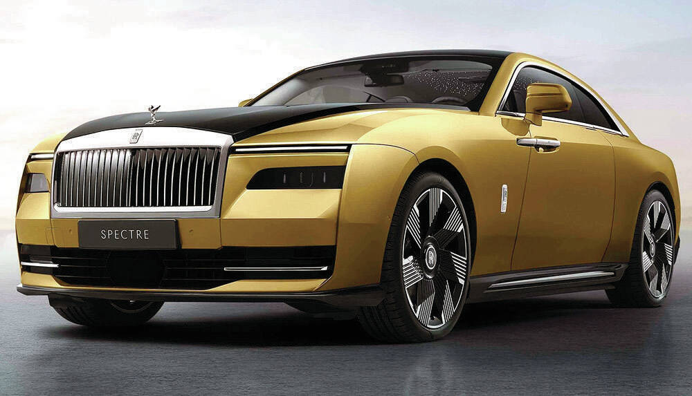 The Rolls-Royce Spectre is an electric two-door that shares a platform with the Cullinan utility vehicle. Its rated at 577 horsepower. Theres no word on range. PHOTO: ROLLS-ROYCE