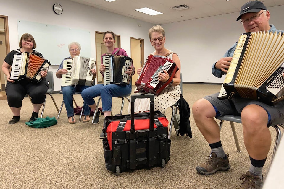 A newly-formed accordion group in Williams Lake is having a lot of fun learning and playing together once a week. (Rhea Clements photo)