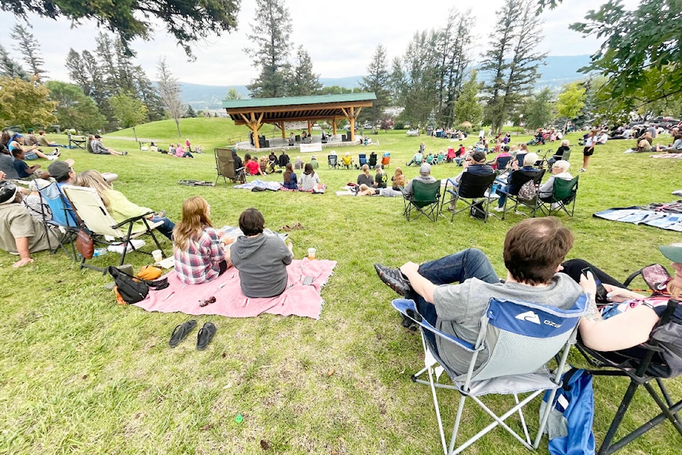 The crowd has lots of room to spread out at the amphitheatre overlooking the Gwen Pharis Ringwood Stage in Boitanio Park for Performances in the Park Aug. 24. (Ruth Lloyd photo - Efteen)