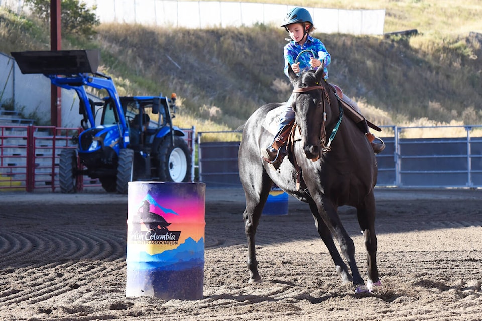 Remee Twan, 6, competes at the B.C. Barrel Racing Association Finals Saturday. (Angie Mindus photo - Efteen)