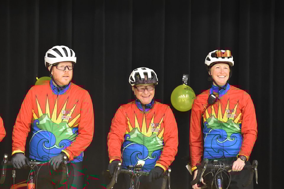 Local firefighter Sharleen Bast (far right) led the Tour de North to the finish line in Williams Lake. 