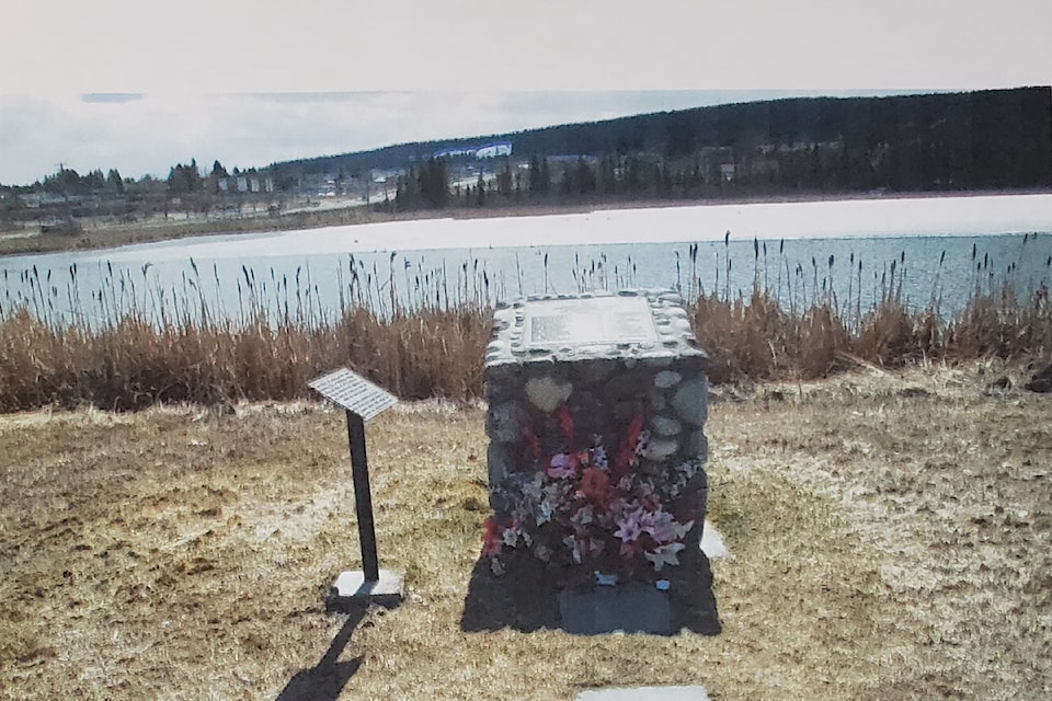 Cairn and plaque in 100 Mile House commemorating the CP Air Flight 21 crash of 1965. 