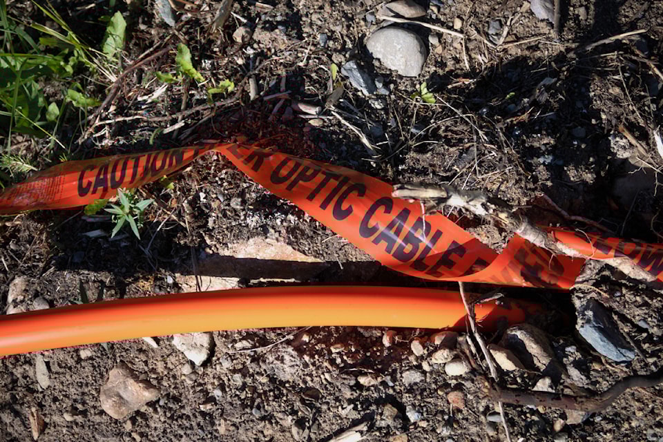 The end of a length of fibre-optic cable protrudes from the ground near Atlin. (Haley Ritchie/Submitted)