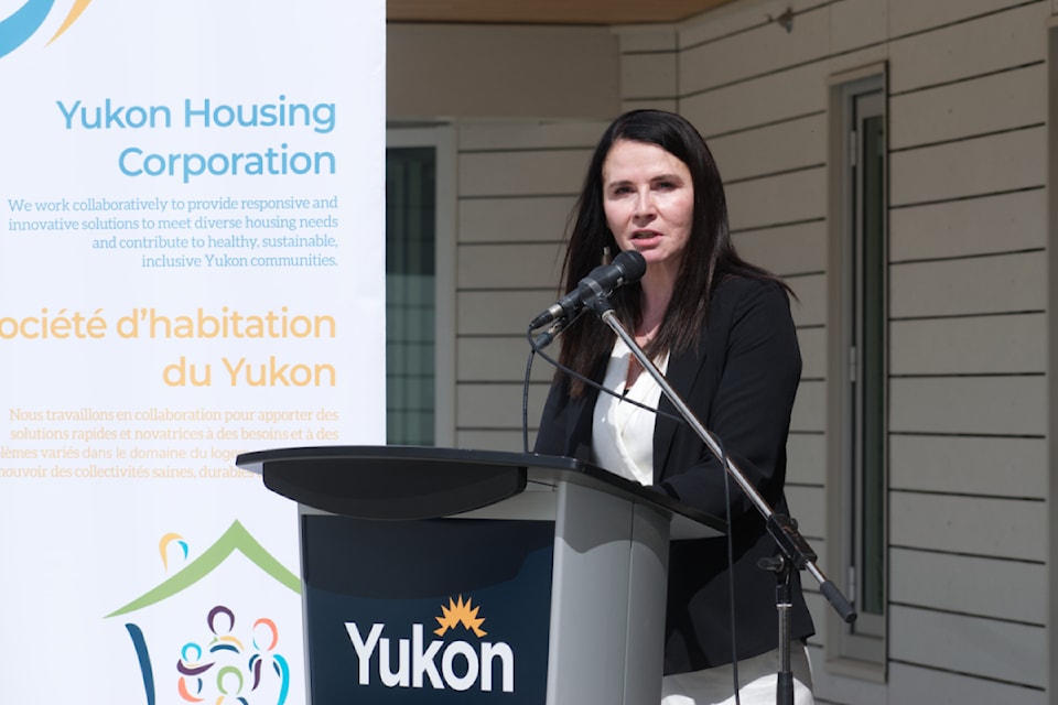 On June 26, 2024, deputy minister Jeanie McLean speaks at a press conference on a new program intended to help victims of gender-based violence pay for housing so they don't have to stay in unsafe living situations.