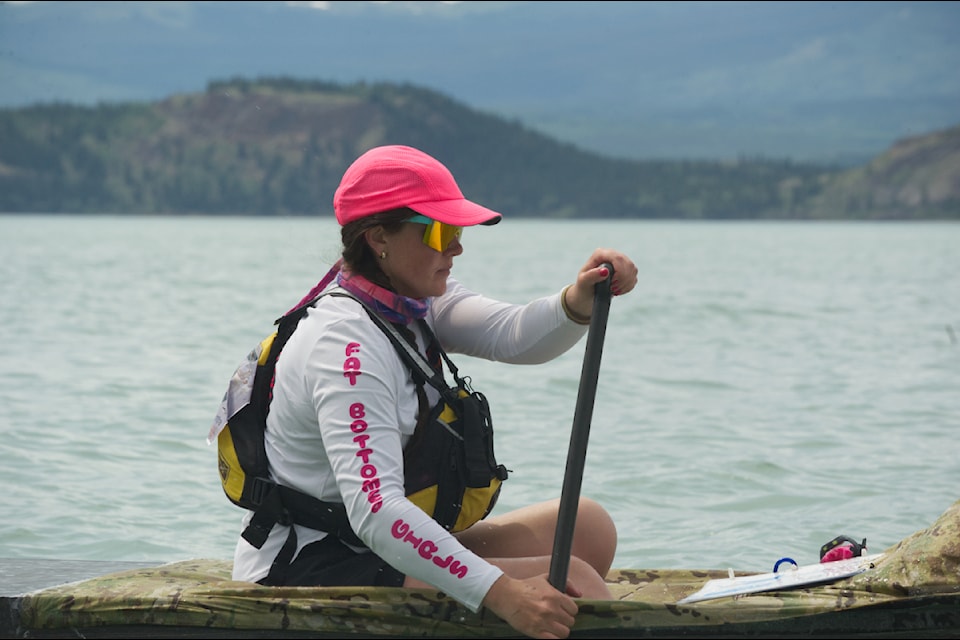 Yukon River Quest Paddlers cross Lake Laberge on June 26. The race was halted the following day in Carmacks due to risks associated with wildfires. 