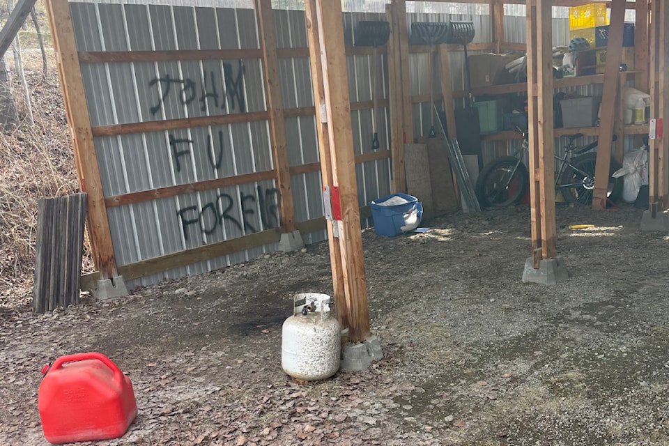 Minister John Streicker's home was spray painted with messages like this and more, according to photos put out by the Yukon premier's office on May 12, 2024.