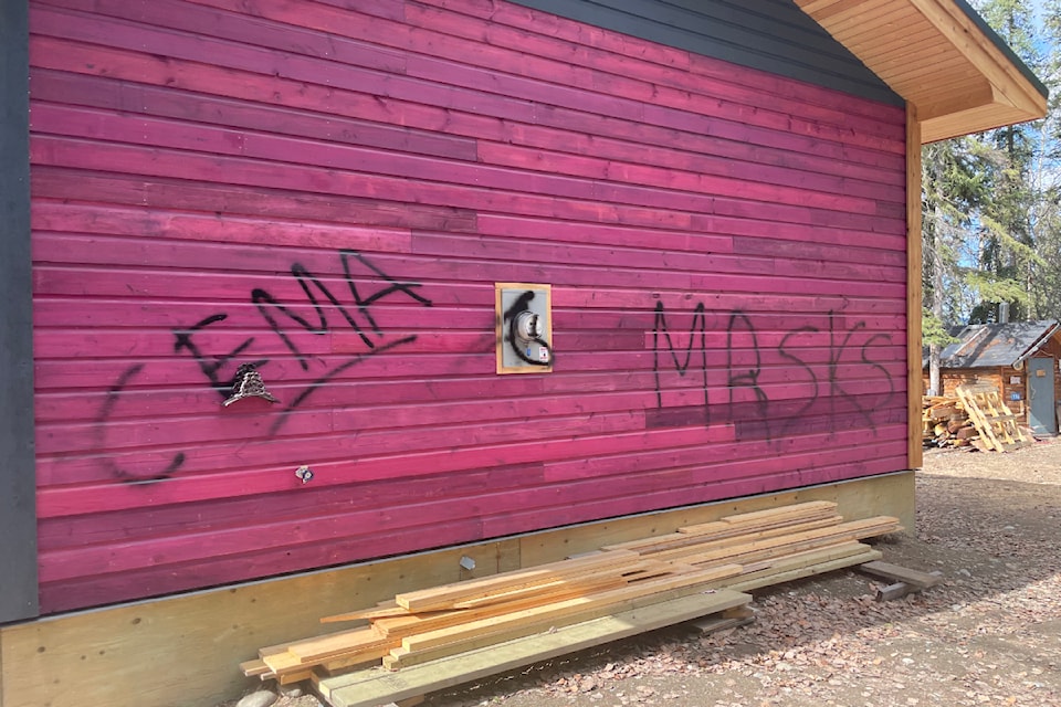 A Yukon Liberal Party minister's home was spray painted with messages like this and more, according to photos put out by the Yukon premier's office on May 12, 2024.
