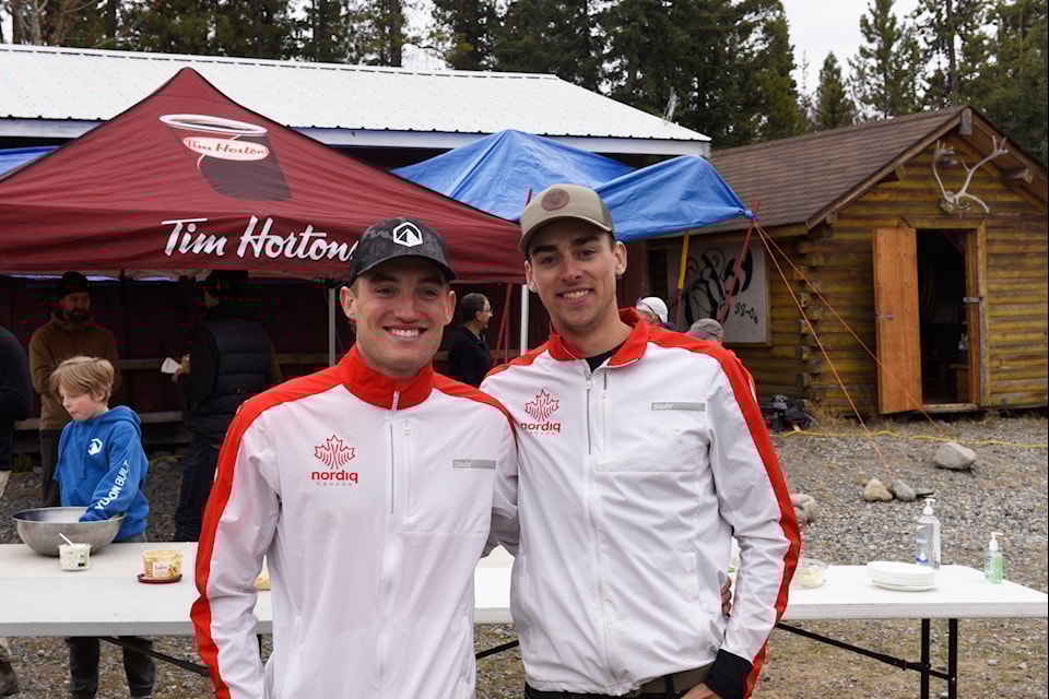 Sasha Masson and Derek Deuling sport their Nordiq National Team jerseys as they celebrate renomination to the national team on May 14. (Jake Howarth/Yukon News)