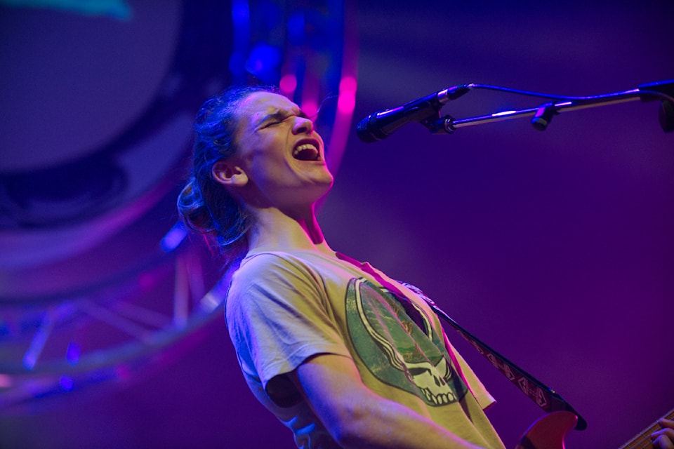 Fifteen-year-old Will Pacaud of Whitehorse rocks on at the Blue Feather Music Festival inside the Yukon Arts Centre on Nov. 8, 2024.