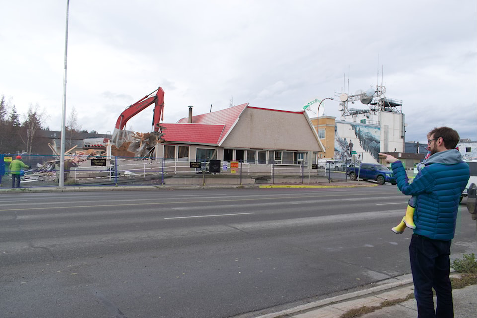 The News witnessed a handful of people observing the demolition of the old Dairy Queen building at the corner of Second Avenue and Elliott Street in downtown Whitehorse on Oct. 13, 2024.