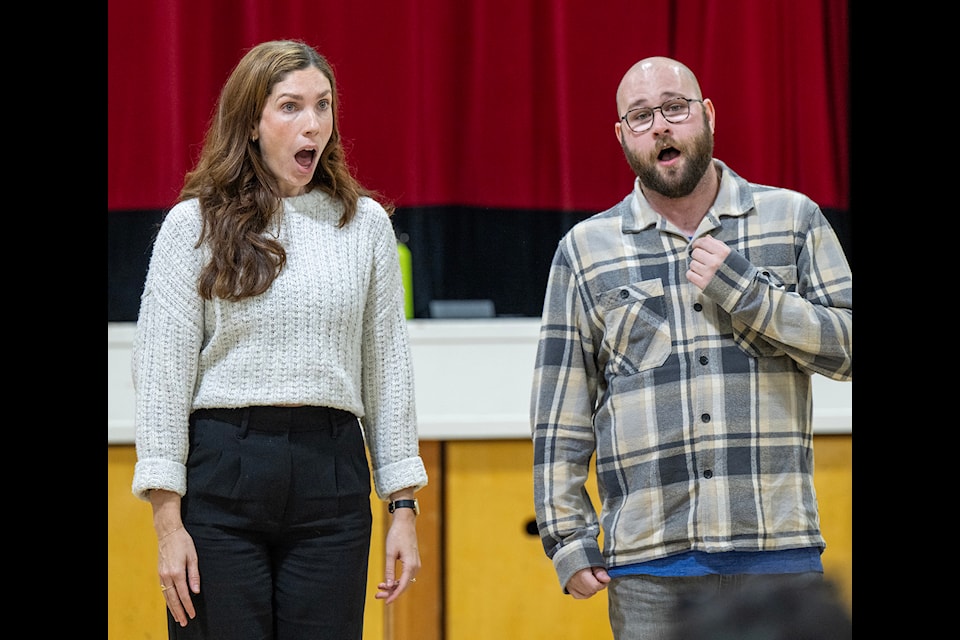Edmonton Opera’s Connor Hoppenbrouwers and Rachael McAuley perform at the Ghùch Tlâ Community School in Carcross on Oct. 8. (Mike Thomas/Yukon Arts Centre)