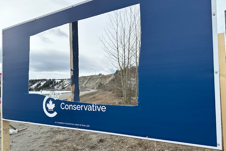 Conservative candidate Ryan Leef’s name cut out of campaign sign in Yukon