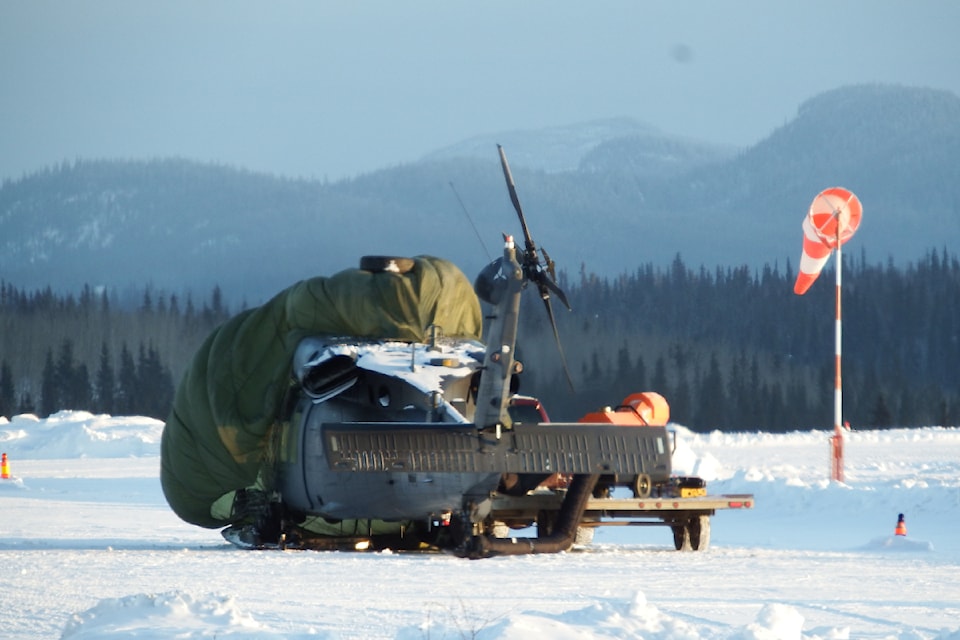 The 210th Rescue Squadron HH-60G Pave Hawk seen Jan. 31, 2025, at the airport in Faro, Yukon.