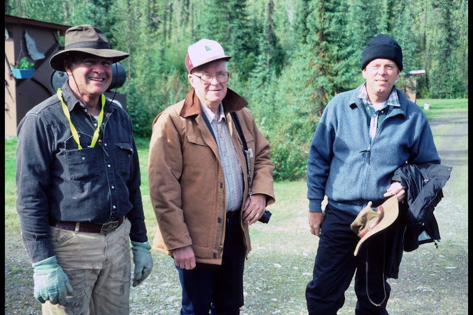 The happy explorers returned from a trip up the Fortymile River. From left to right: Larry Taylor, our guide, John Gould and Bill Berry. The Fortymile trip was the highlight of the centennial year of the gold rush. (Submitted/Michael Gates)