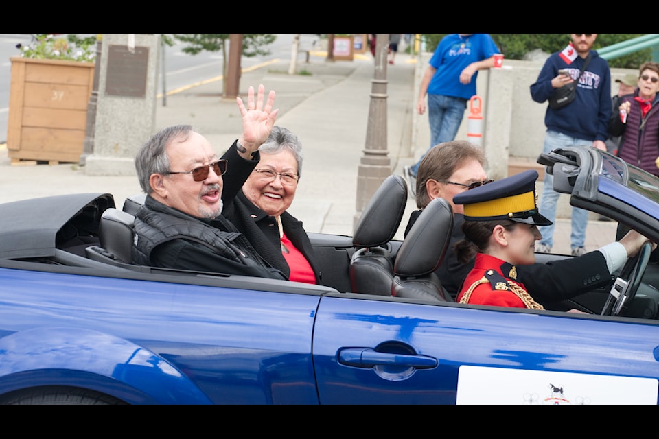Yukon Commissioner Adeline Webber leads the 2025 Canada Day Parade through downtown Whitehorse. (Jim Elliot/Yukon News)