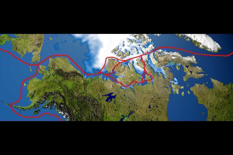 A map showing routes through the Northwest Passage. (Wikimedia Commons)