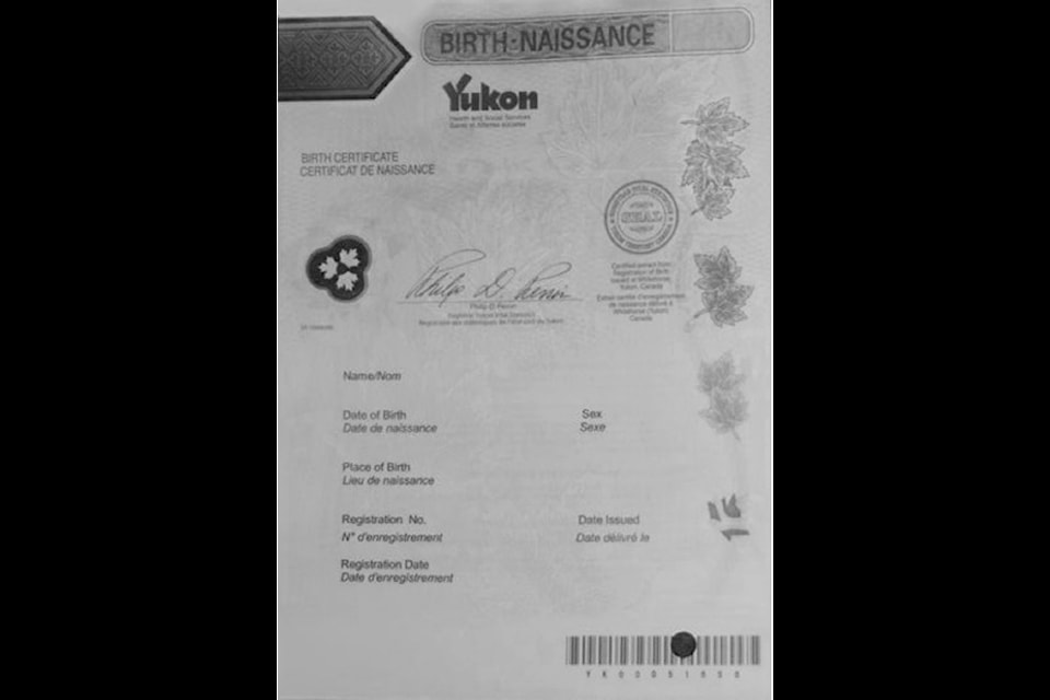A blank Yukon birth certificate. (Yukon government image) 