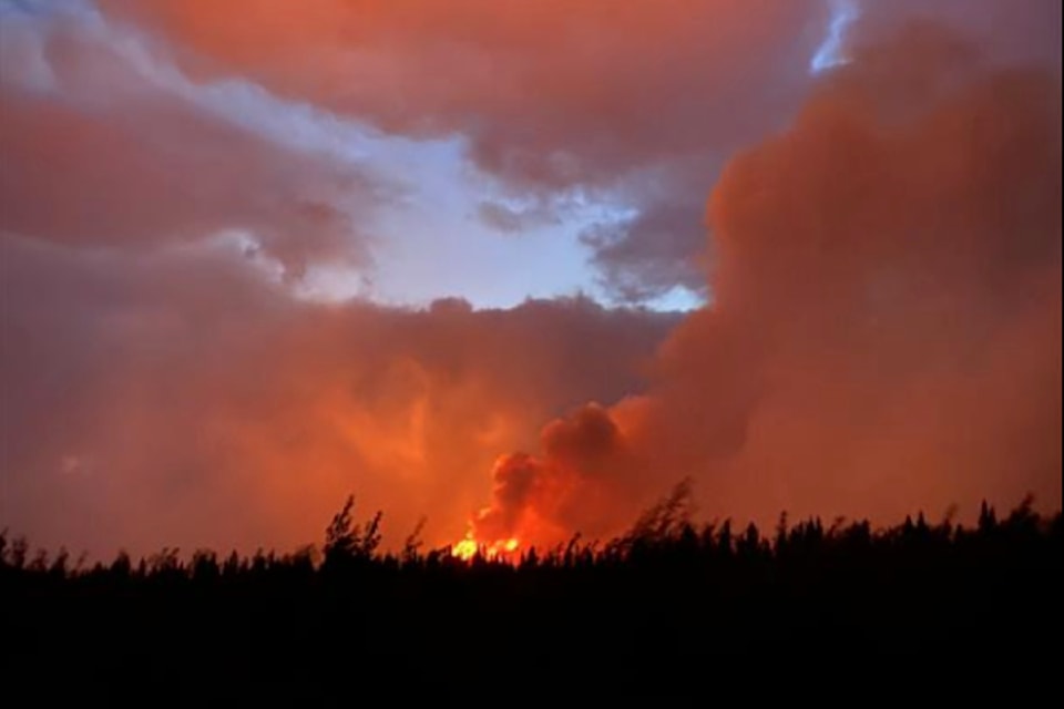 The Summit Lake fire seen overnight on June 8, 2025. (Supplied/BC Wildfire Service)