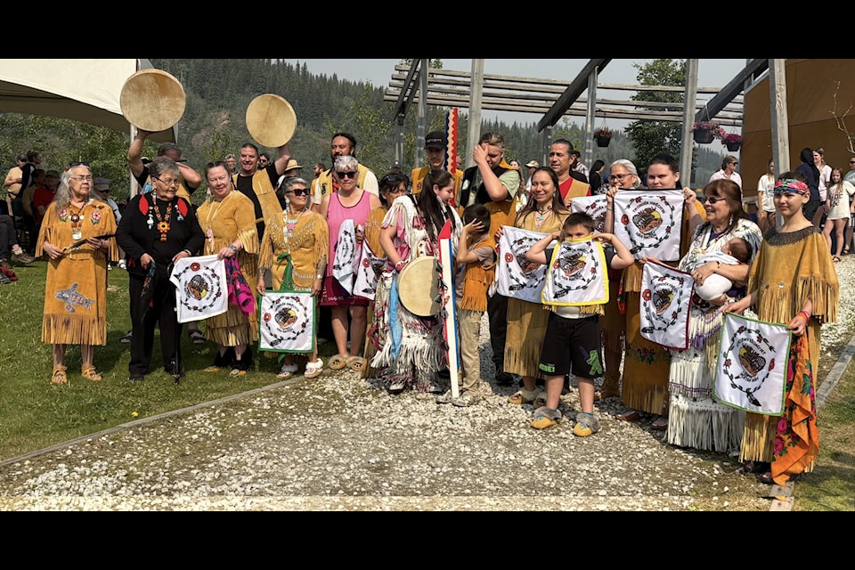 The Hän singers assembled for a group photo after their performance. (Dan Davidson Photo) 