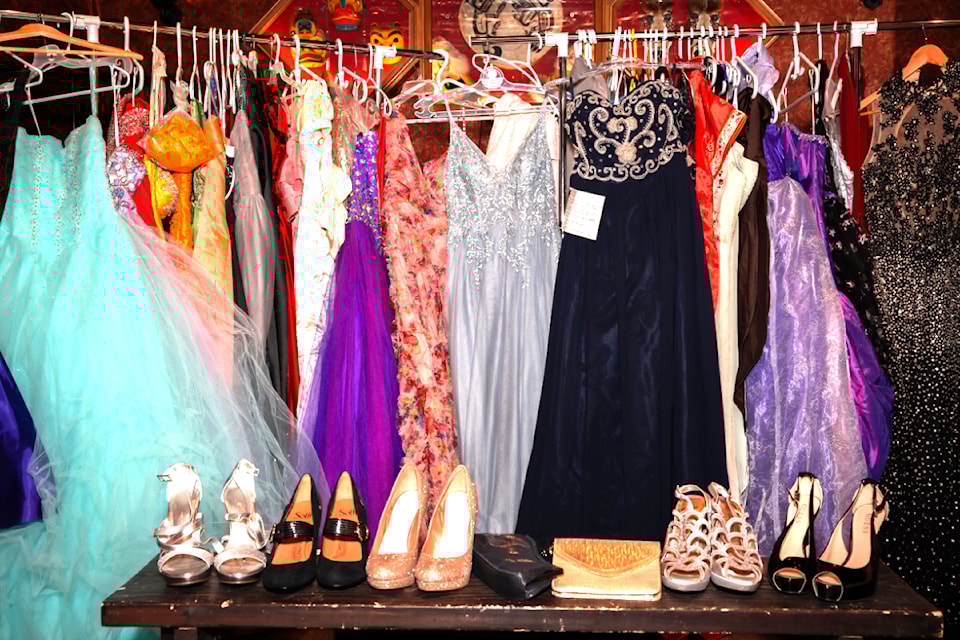 Donated dresses and shoes on display for the Once Upon A Prom project on March 19, 2025. 