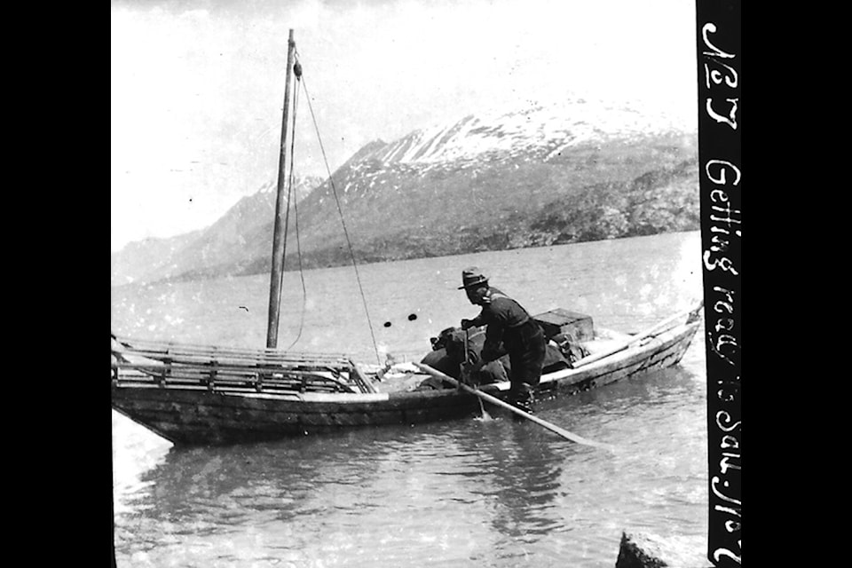 Mark Odell and Ellis Aldrich spent a month building their boat at Bennett Lake. By the time it was ready to sail, a vast flotilla had already headed to Dawson City. (Courtesy/Steve Lundin)