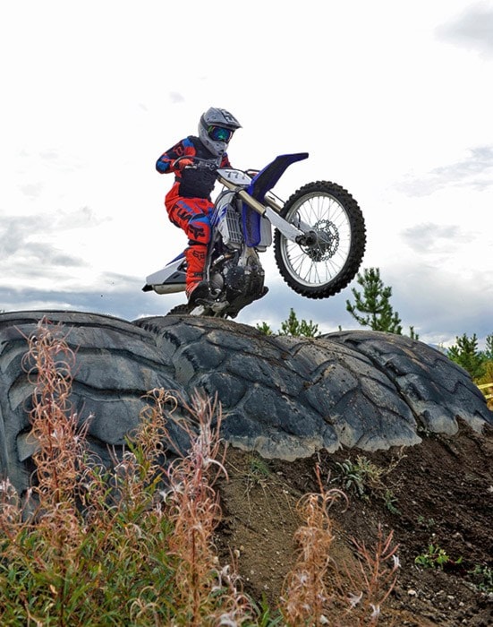 Tom Patrick/Yukon News
Cole Beaman rides over a tire obstacle.