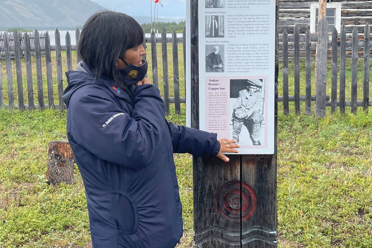 Interpretive panels at Huchá Hudän/Fort Selkirk form a large part of the educative experience describing old ways, telling stories, and allowing for conversations on more difficult topics like traditional First Nation beliefs and the Church. Lawrie Crawford/Yukon News photo